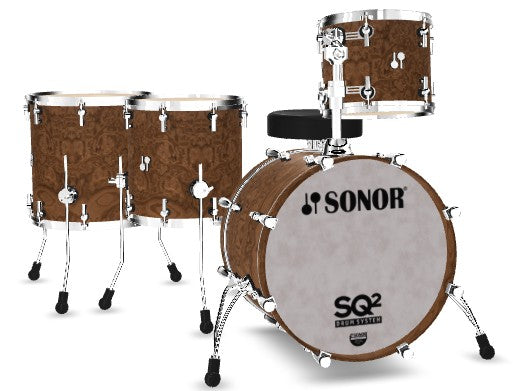 Sonor SQ2 Heavy Birch 4-Piece Kit in Chocolate Burl 20/12/14/16