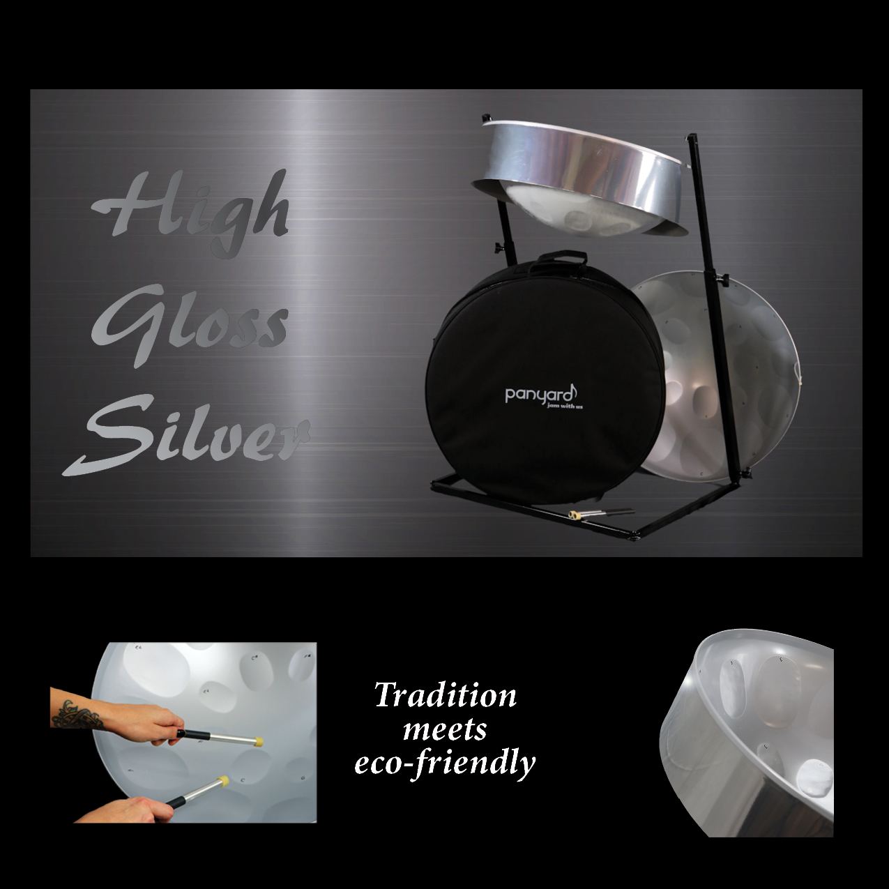 C-20 Lead Steel Pan - High Gloss Silver - Pan Only + FREE Mallets