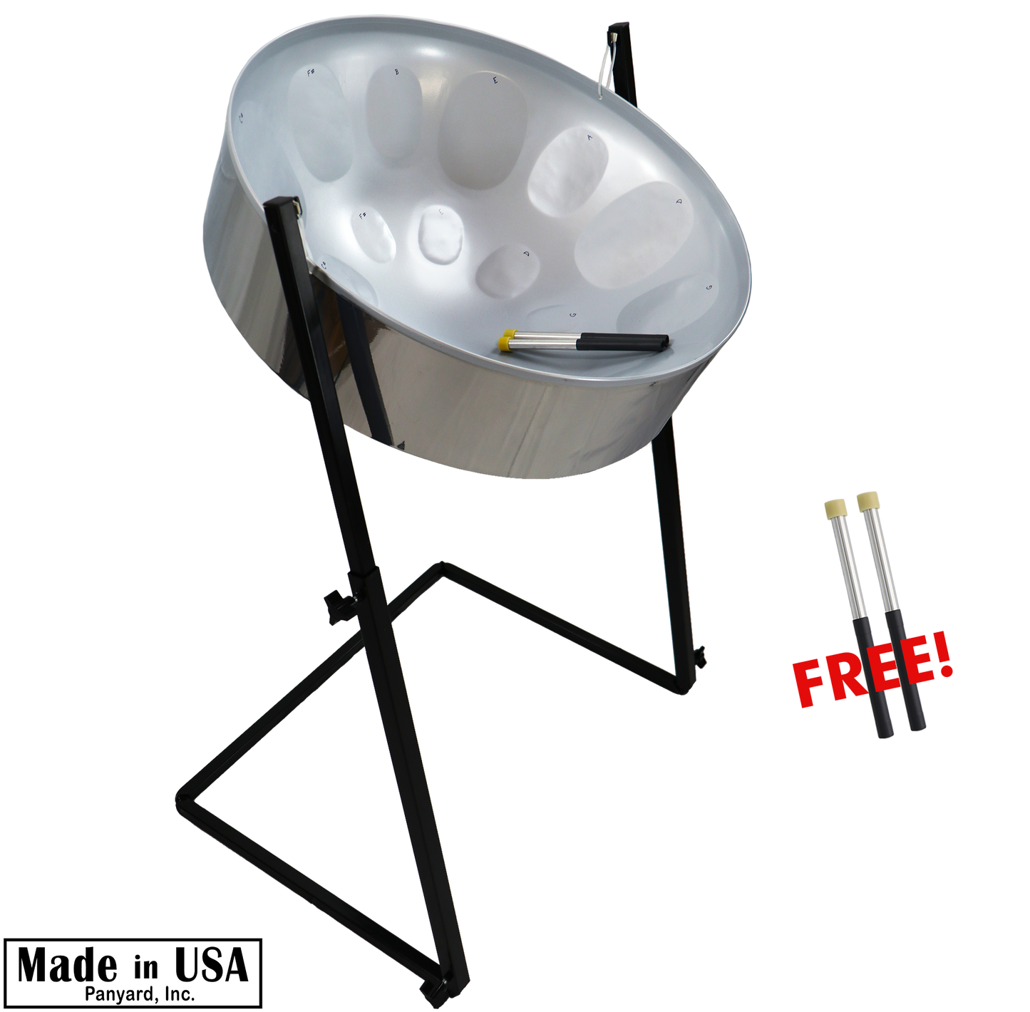 C-20 Lead Steel Pan - High Gloss Silver PACKAGE - Pan + Stand + FREE Mallets