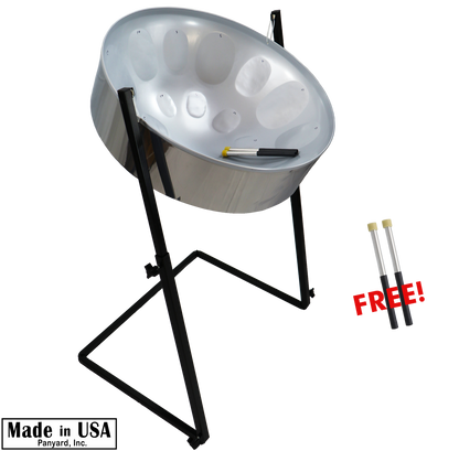 C-20 Lead Steel Pan - High Gloss Silver PACKAGE - Pan + Stand + FREE Mallets