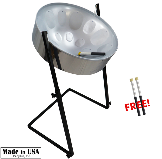 C-20 Lead Steel Pan - High Gloss Silver PACKAGE - Pan + Stand + FREE Mallets