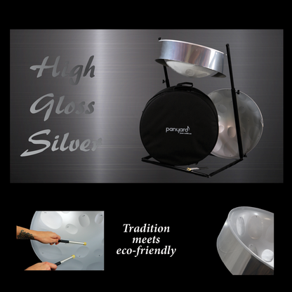 C-20 Lead Steel Pan - High Gloss Silver PACKAGE - Pan + Stand + FREE Mallets