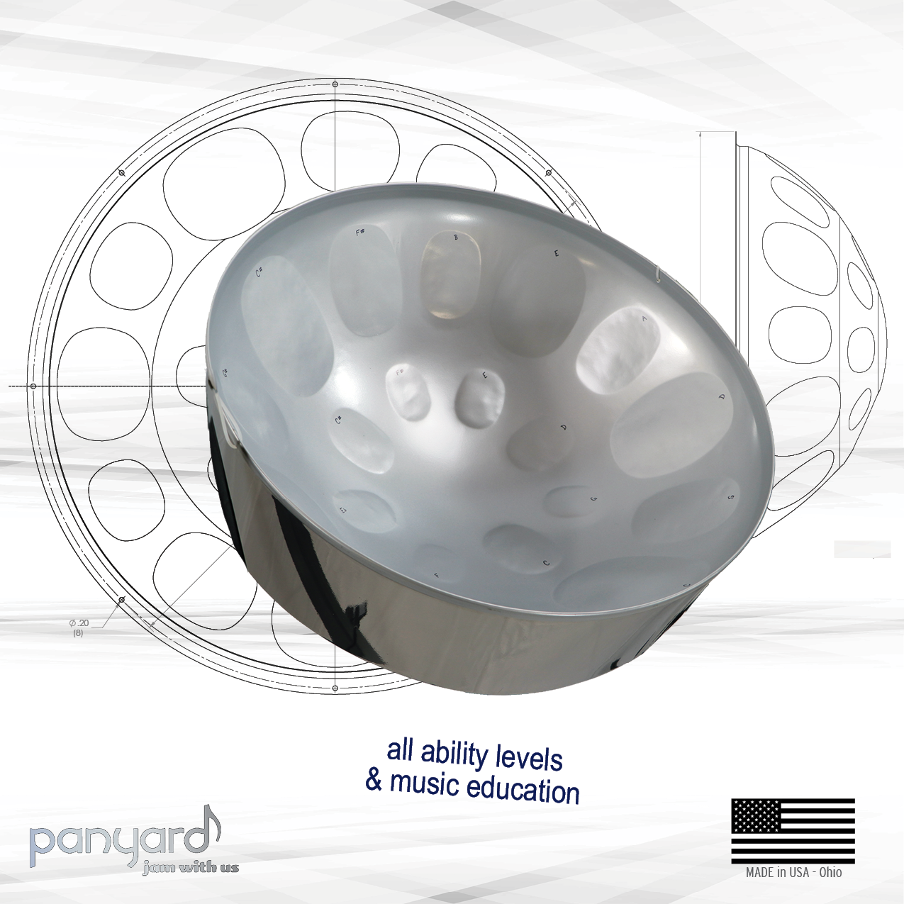 C-20 Lead Steel Pan - High Gloss Silver PACKAGE - Pan + Stand + FREE Mallets