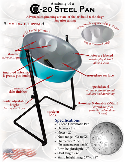 C-20 Lead Steel Pan - Ocean Wave PACKAGE - Pan + Stand + FREE Mallets