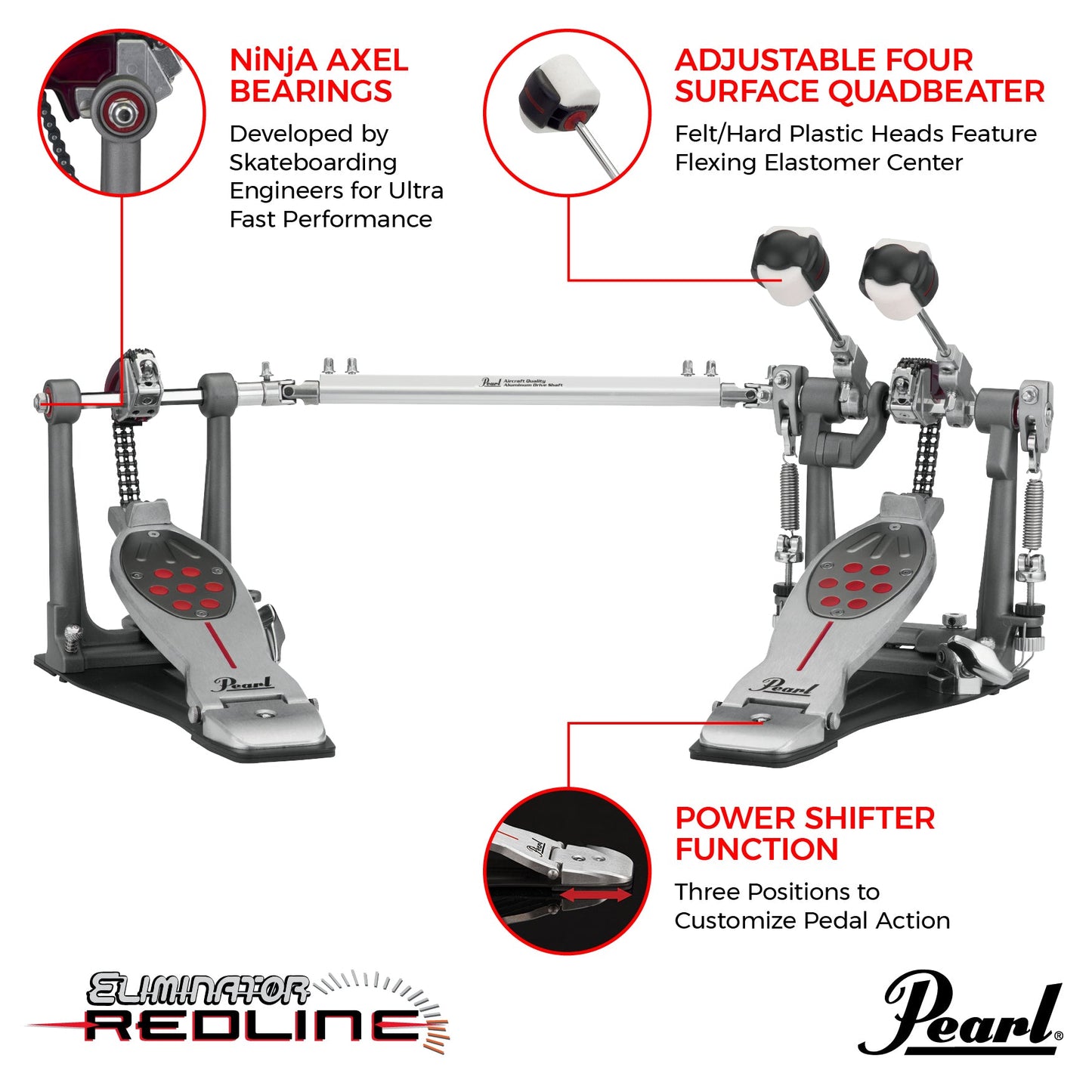 Pearl P2052C Eliminator Redline Chain Drive Double Bass Drum Pedal