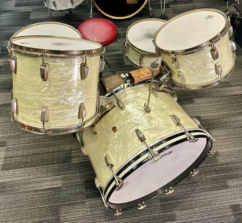 WFL/Ludwig Vintage 5 Piece Drum Set 1950s - White Marine Pearl