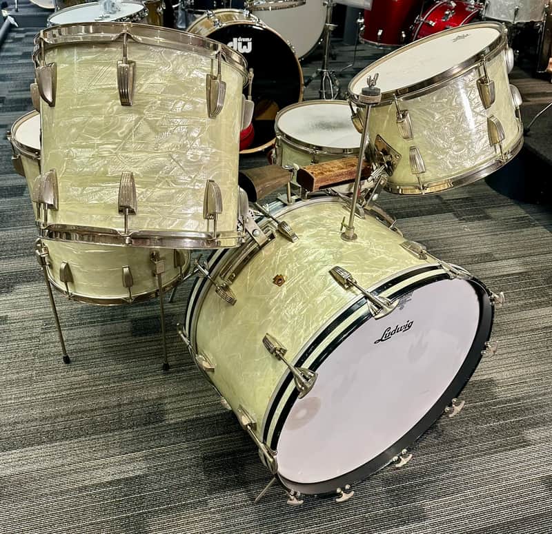 WFL/Ludwig Vintage 5 Piece Drum Set 1950s - White Marine Pearl