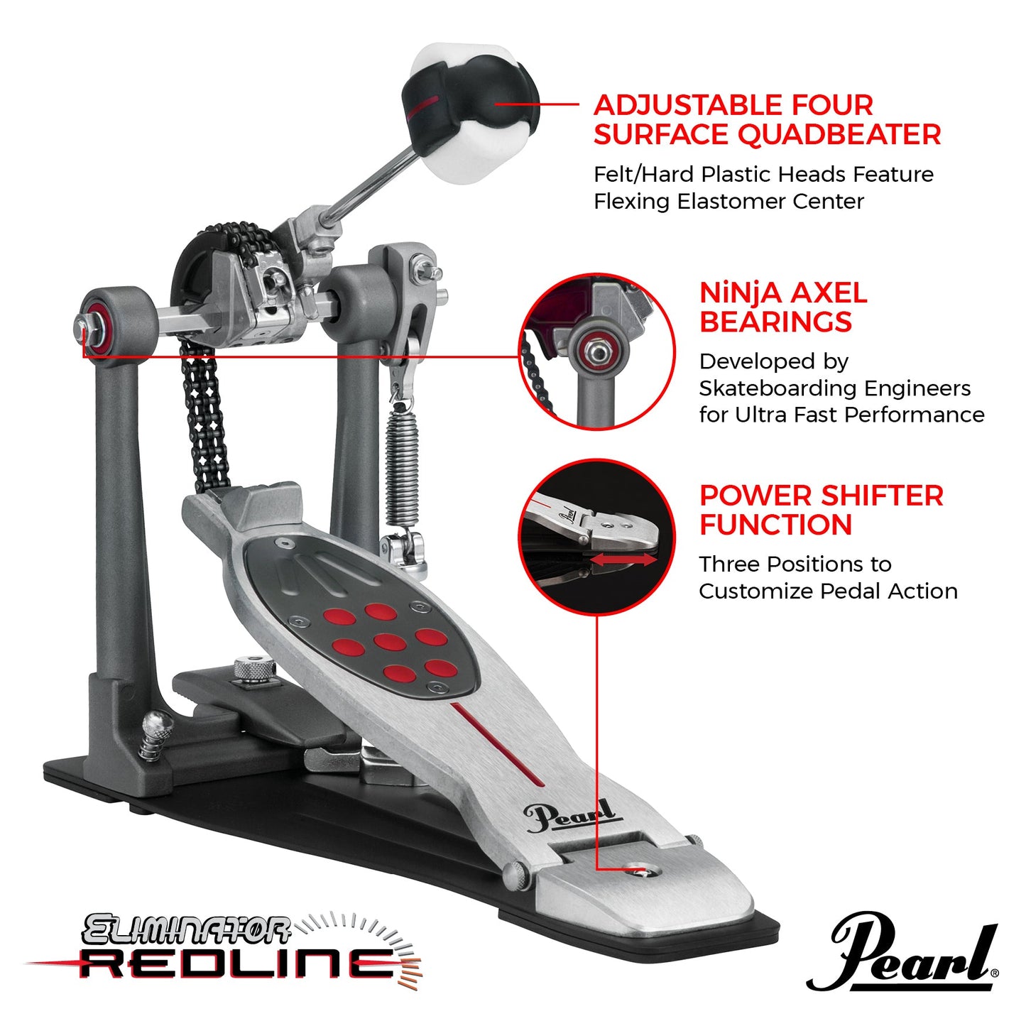 Pearl P2050C Eliminator Redline Chain Drive Single Bass Drum Pedal