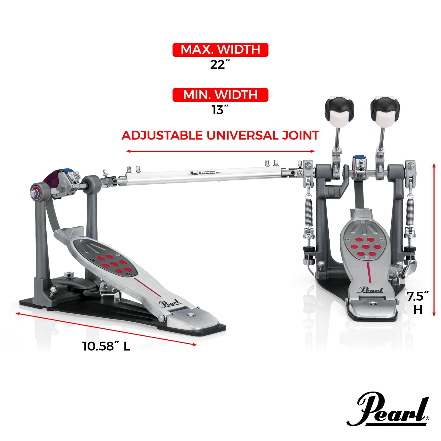 Pearl P2052C Eliminator Redline Chain Drive Double Bass Drum Pedal
