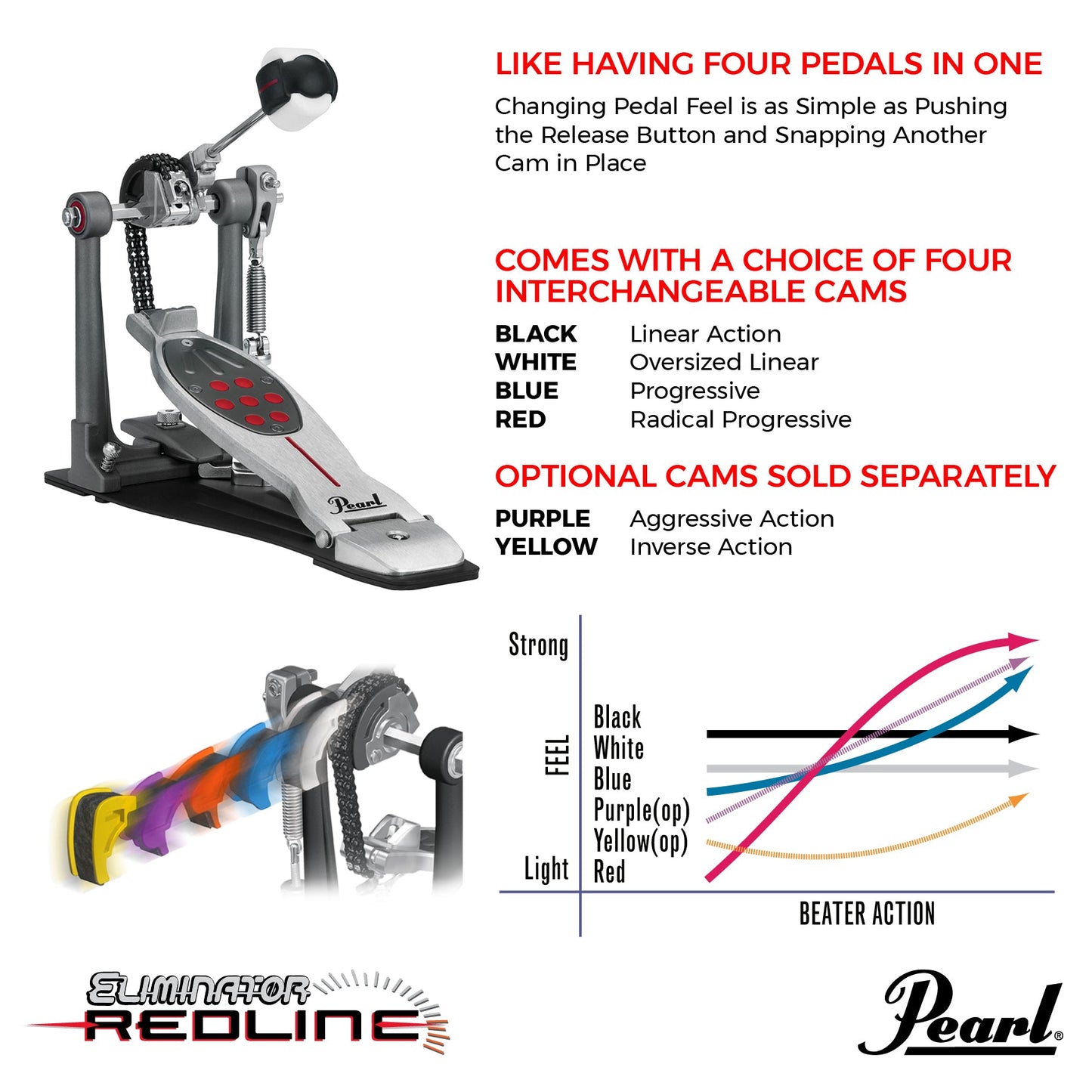 Pearl P2050C Eliminator Redline Chain Drive Single Bass Drum Pedal