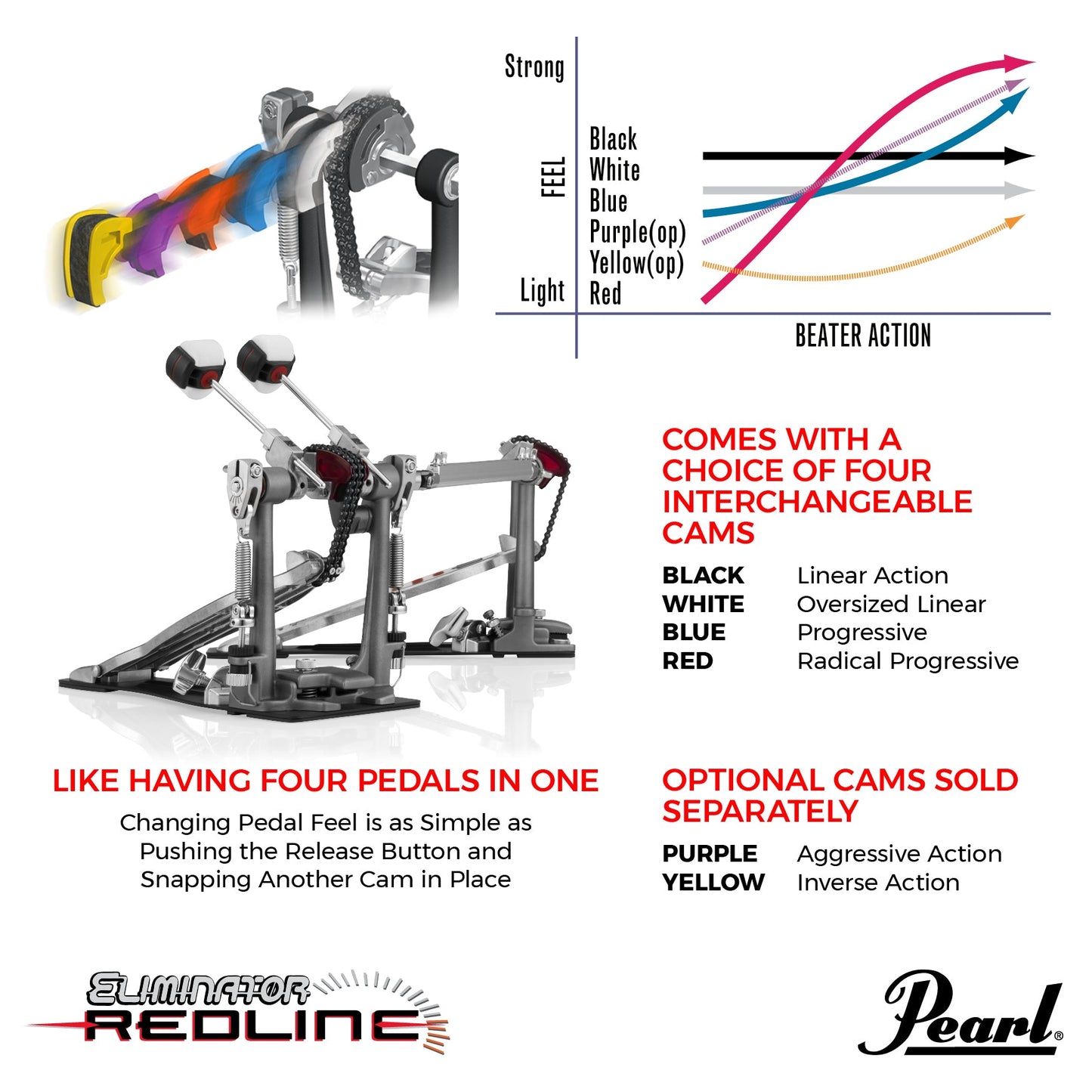 Pearl P2052C Eliminator Redline Chain Drive Double Bass Drum Pedal